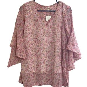 NWT Floral Pink Flutter Sleeve Blouse - XXL